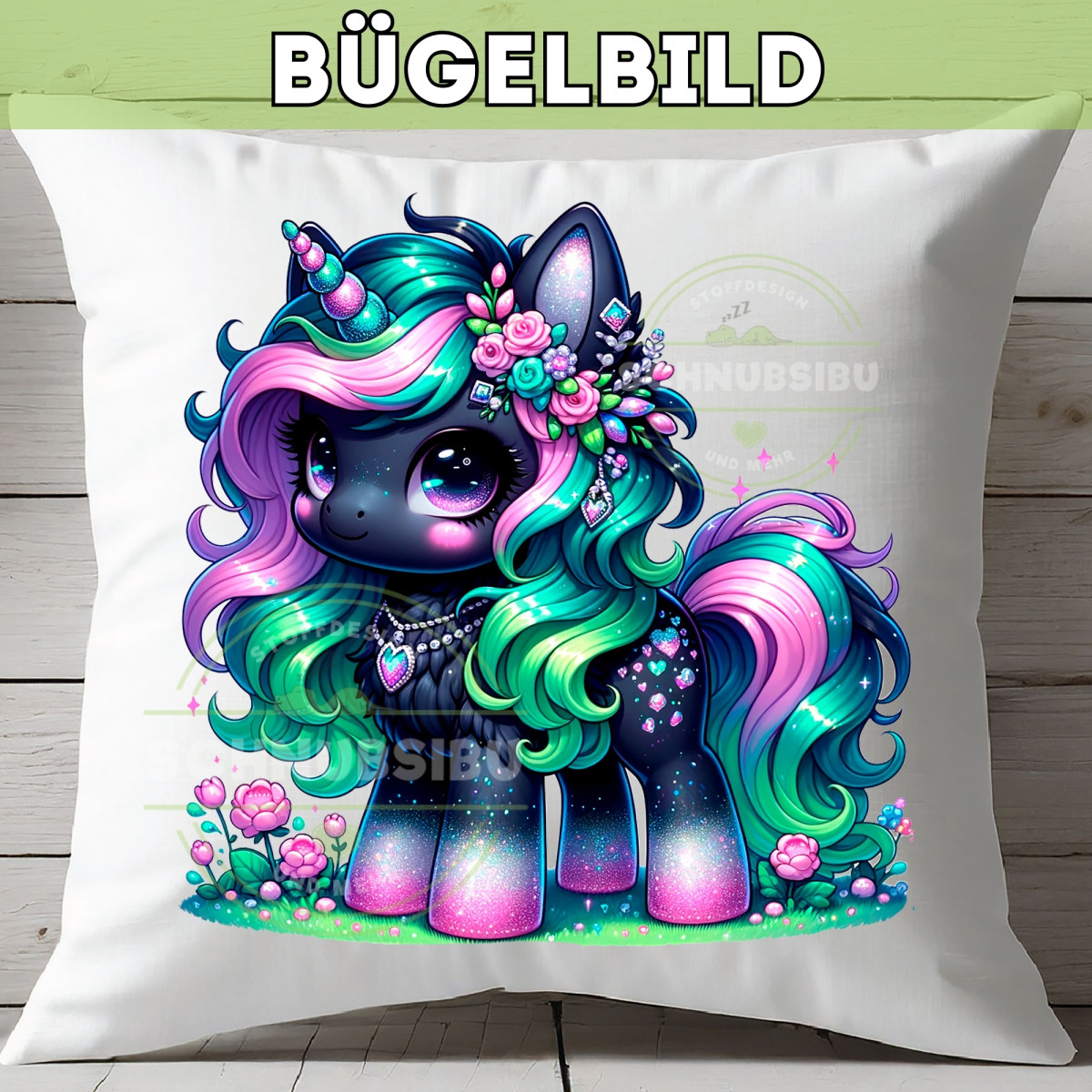 Bügelbild Einhorn Black Edition Nr. 3